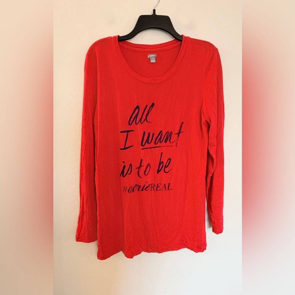 Aerie Red Long Sleeve Graphic Nightgown - Size Large